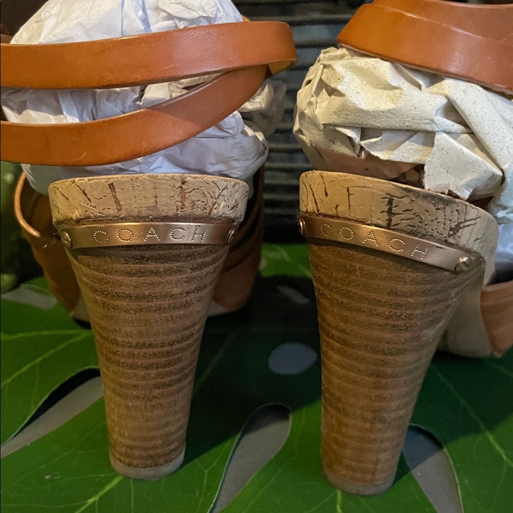 Coach Natural Leather Strappy Heeled Sandals - Picture 4 of 8